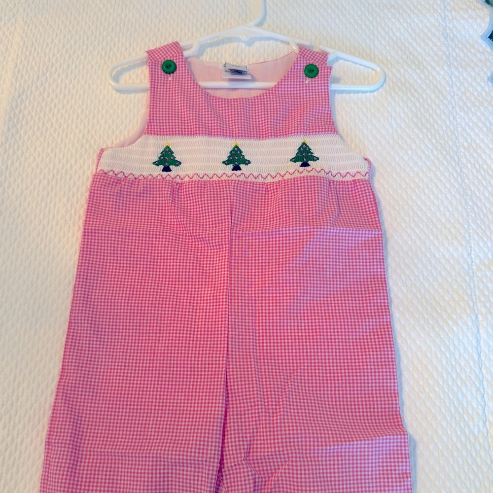 NWT Pink Gingham Longall Faux Smocking Christmas Tree 12-18m